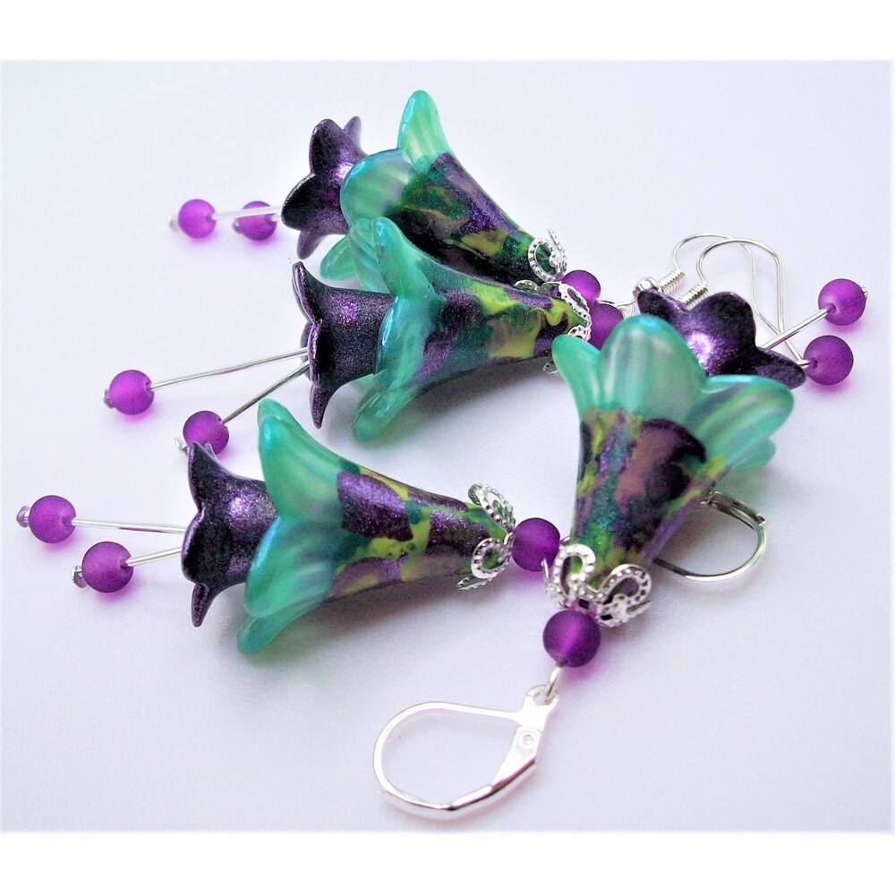 Boho Flower Earrings Dangle, Multicolor, Hand Painted, Artisan Crafted